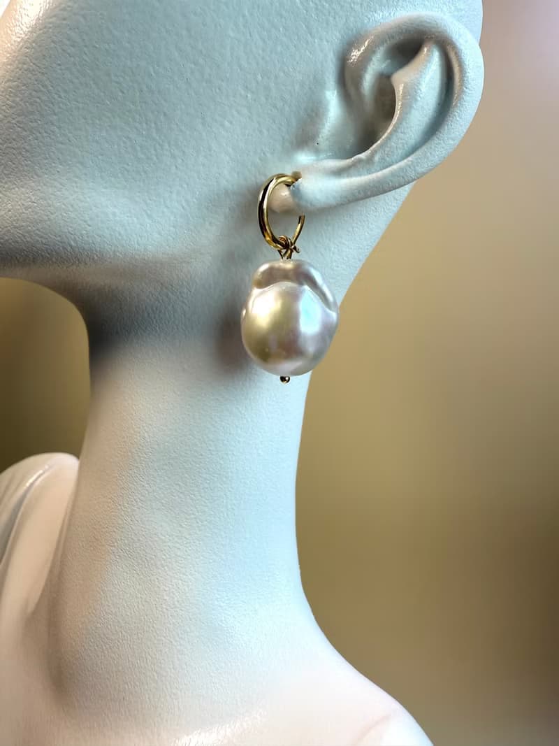 粉雾星海 巴洛克珍珠耳環