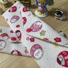 文青風環保純棉筷袋 卡哇伊福氣玩偶 原胚粉白 12生肖 吉祥帶財