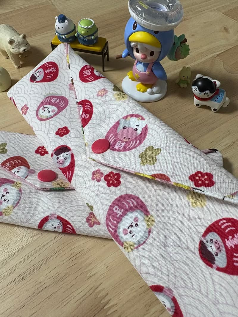 文青風環保純棉筷袋 卡哇伊福氣玩偶 原胚粉白 12生肖 吉祥帶財