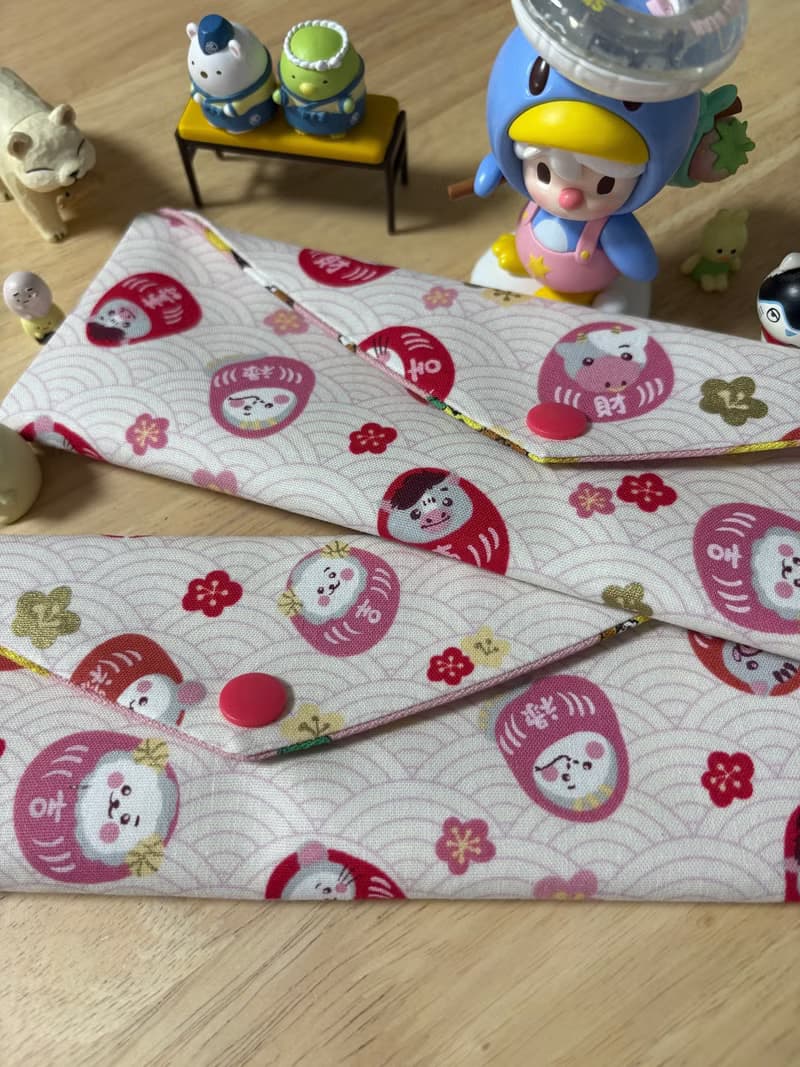 文青風環保純棉筷袋 卡哇伊福氣玩偶 原胚粉白 12生肖 吉祥帶財