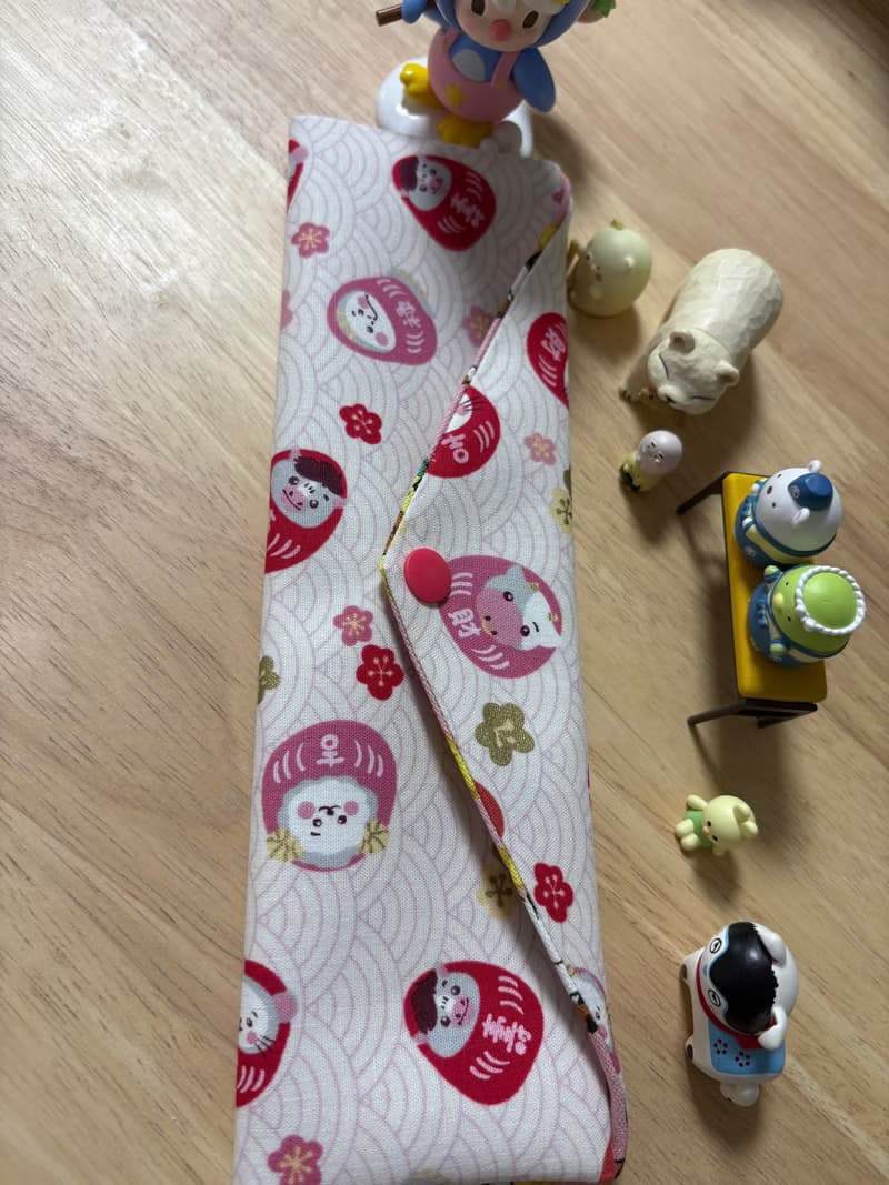 文青風環保純棉筷袋 卡哇伊福氣玩偶 原胚粉白 12生肖 吉祥帶財