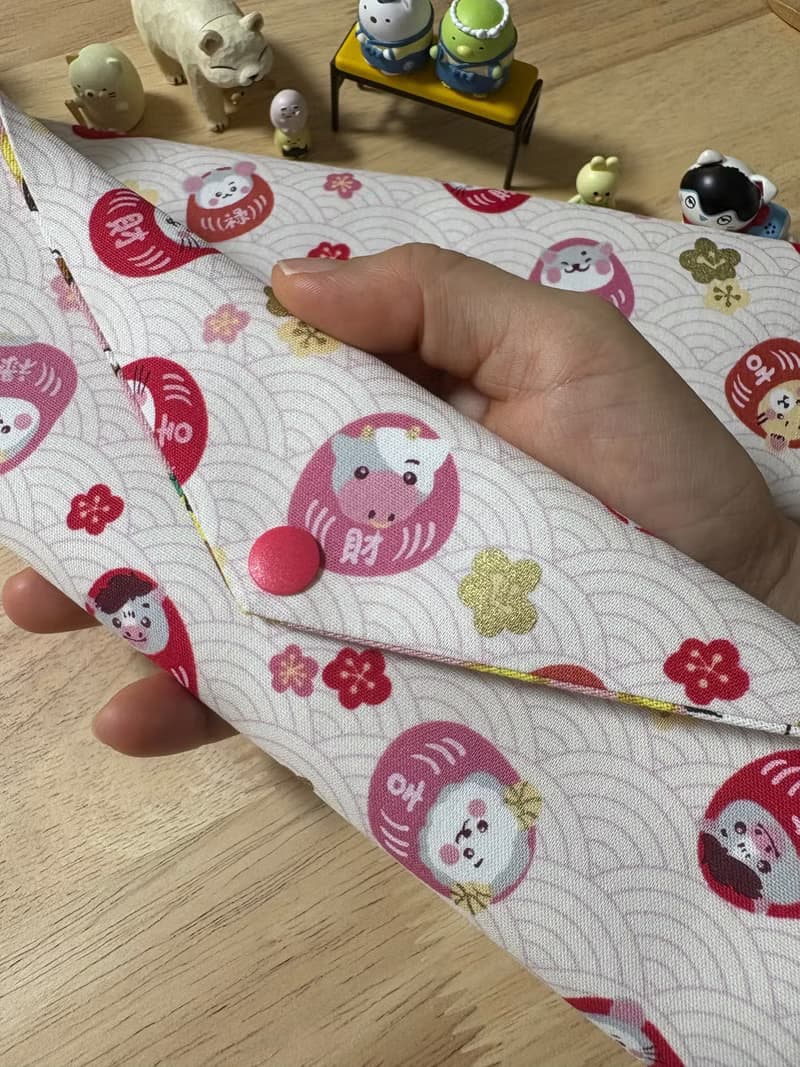 文青風環保純棉筷袋 卡哇伊福氣玩偶 原胚粉白 12生肖 吉祥帶財