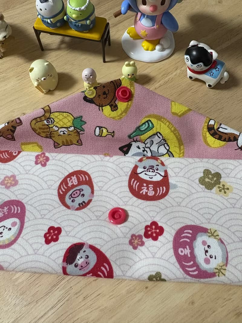 文青風環保純棉筷袋 卡哇伊福氣玩偶 原胚粉白 12生肖 吉祥帶財