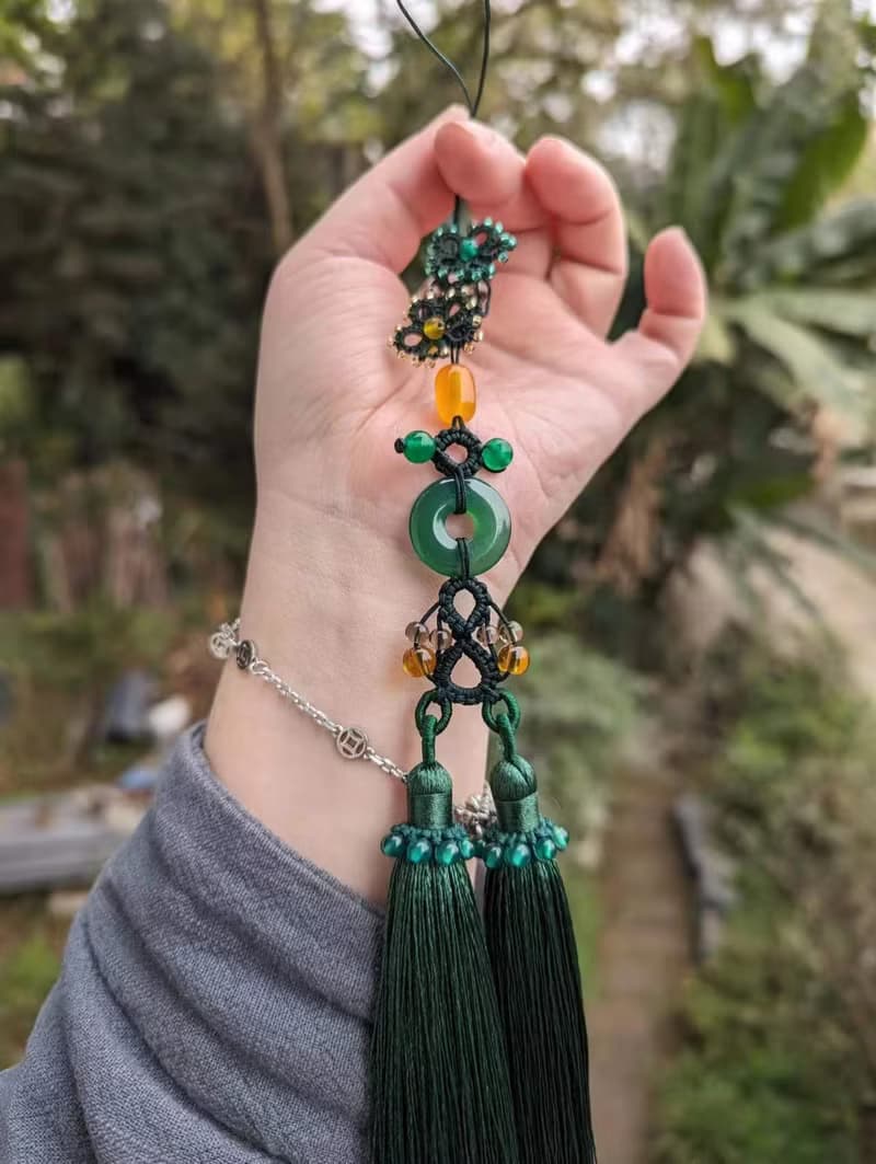 吊墜掛飾穗子流蘇漢服配飾旗袍扇墜綠瑪瑙玉髓平安扣琉璃綠色