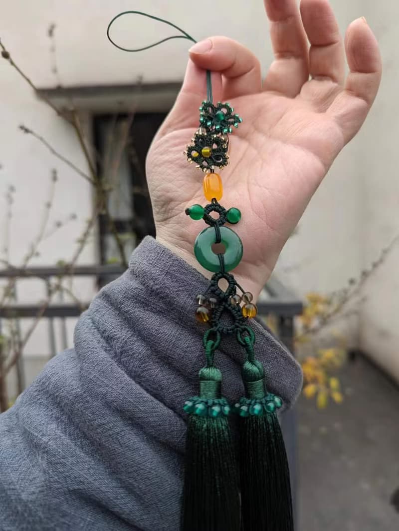吊墜掛飾穗子流蘇漢服配飾旗袍扇墜綠瑪瑙玉髓平安扣琉璃綠色
