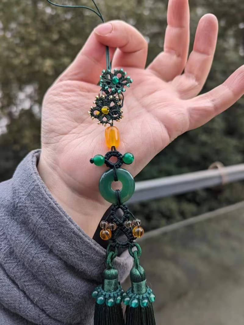 吊墜掛飾穗子流蘇漢服配飾旗袍扇墜綠瑪瑙玉髓平安扣琉璃綠色