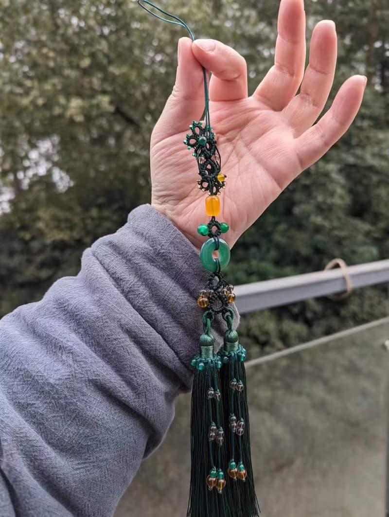 吊墜掛飾穗子流蘇漢服配飾旗袍扇墜綠瑪瑙玉髓平安扣琉璃綠色