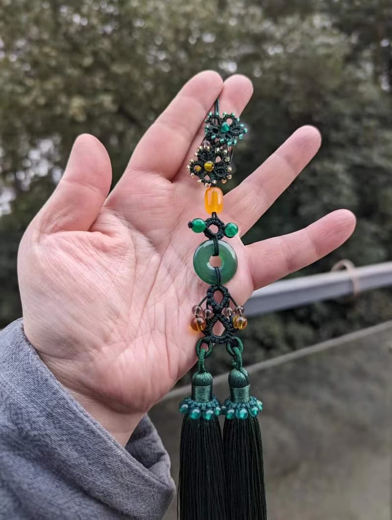 吊墜掛飾穗子流蘇漢服配飾旗袍扇墜綠瑪瑙玉髓平安扣琉璃綠色