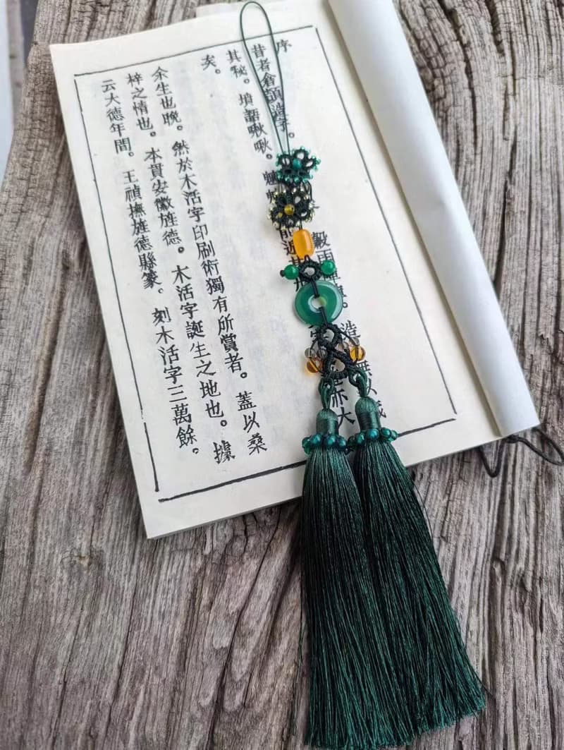 吊墜掛飾穗子流蘇漢服配飾旗袍扇墜綠瑪瑙玉髓平安扣琉璃綠色
