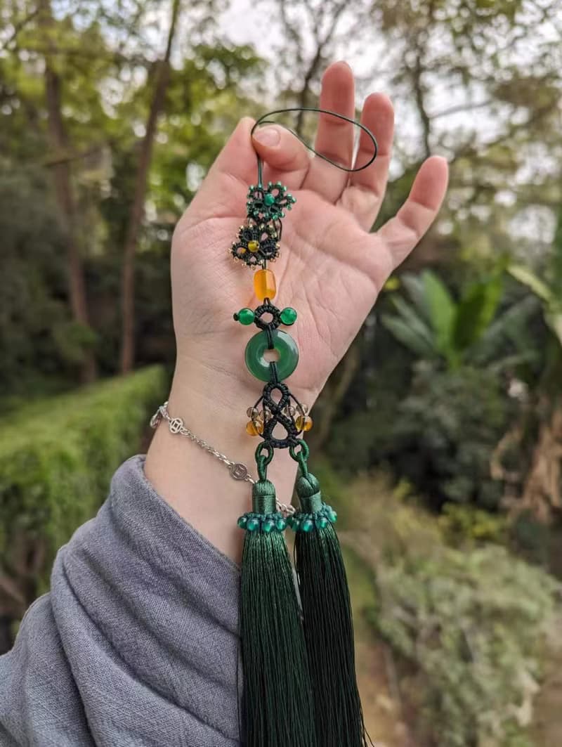 吊墜掛飾穗子流蘇漢服配飾旗袍扇墜綠瑪瑙玉髓平安扣琉璃綠色