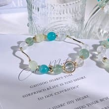 挪威森林—湖泊 托帕石|天河石|葡萄石|綠草莓晶|水晶手鍊A24-4