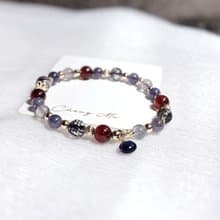 黑髮晶、橙石榴、血滴菫青石 天然石手鍊