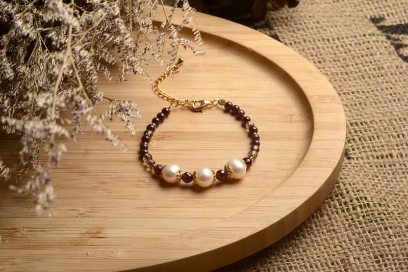 【神山晶礦】珍珠石榴茶晶手串/珍珠/石榴/茶晶