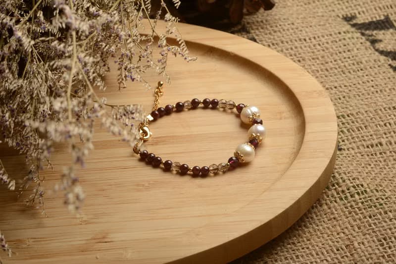 【神山晶礦】珍珠石榴茶晶手串/珍珠/石榴/茶晶