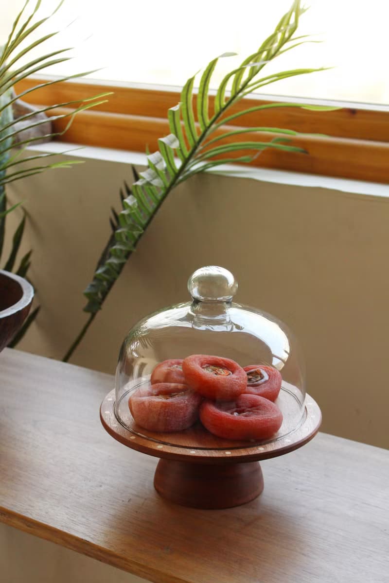 喵有型小花高腳木盤日式中式茶點水果復古家用蛋糕點心圓盤子帶蓋