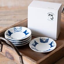 美濃燒-五種貓貓全員集合染付小盤禮盒組(同款盤×5)