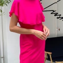 Yi-ming MELISSA 桃紅色真絲雪紡斗篷旗袍