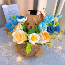 手作鉤織泰迪熊花束桶