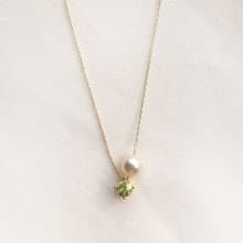 K10/SV925 Peridot Necklace, August Birthstone, Pearl Dainty Necklace