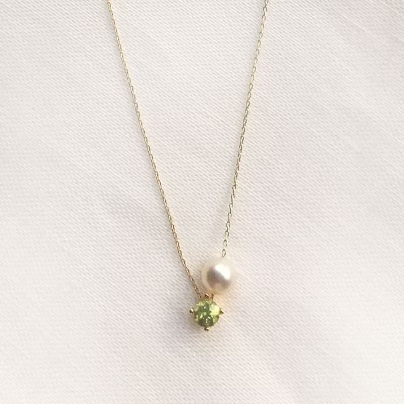 K10/SV925 Peridot Necklace, August Birthstone, Pearl Dainty Necklace