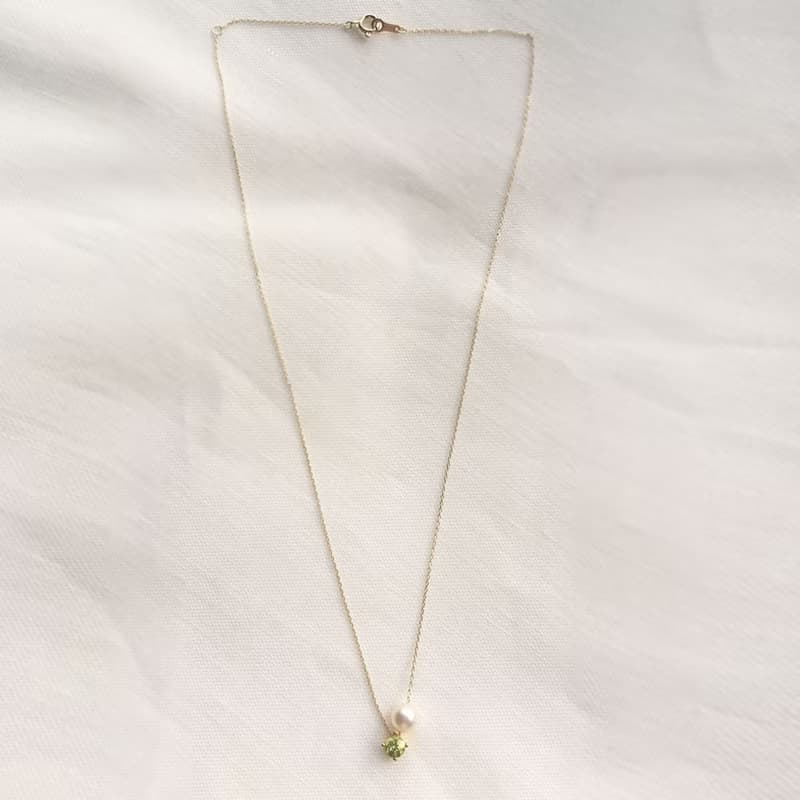 K10/SV925 Peridot Necklace, August Birthstone, Pearl Dainty Necklace