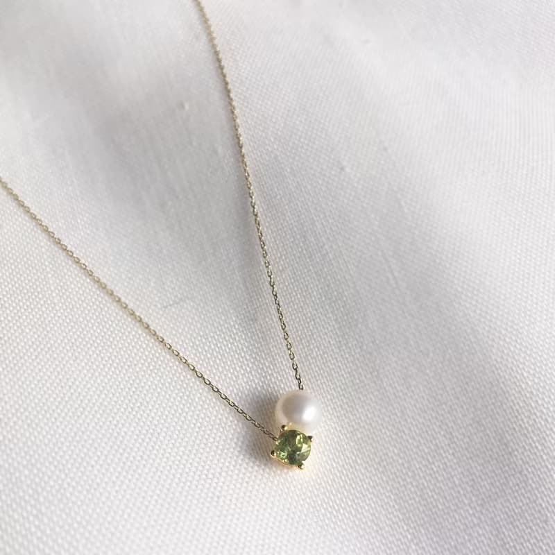 K10/SV925 Peridot Necklace, August Birthstone, Pearl Dainty Necklace