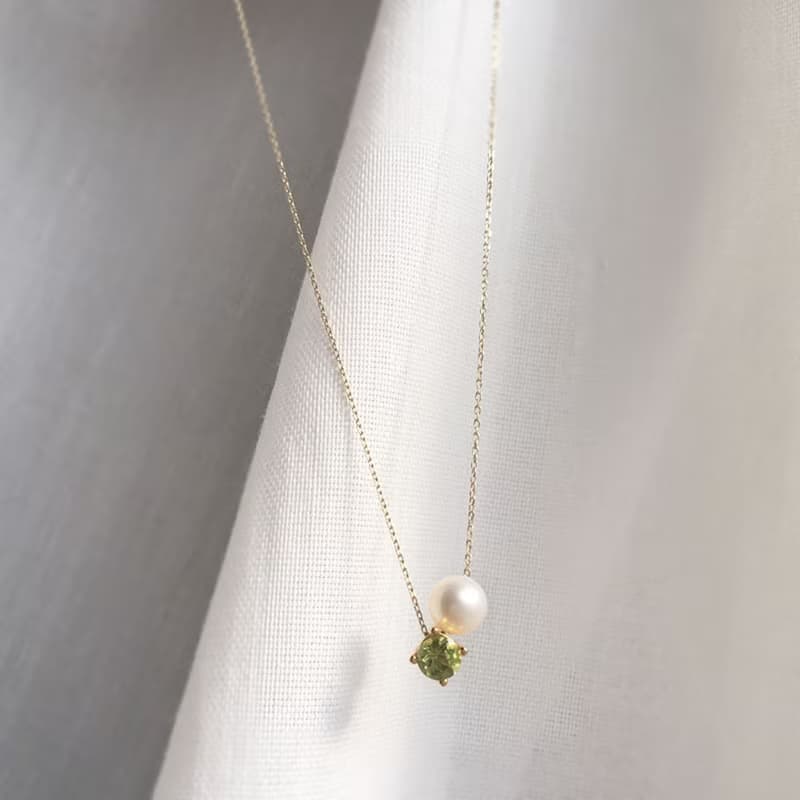 K10/SV925 Peridot Necklace, August Birthstone, Pearl Dainty Necklace