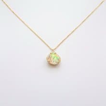 限量現貨 - 天然遊彩蛋白石 鑲鑽 純 18K 金項鍊 16/18 吋可調整