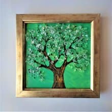 Miniature Tree of Life Wall Decoration Shiny Hanging Picture with Mirror Crumb