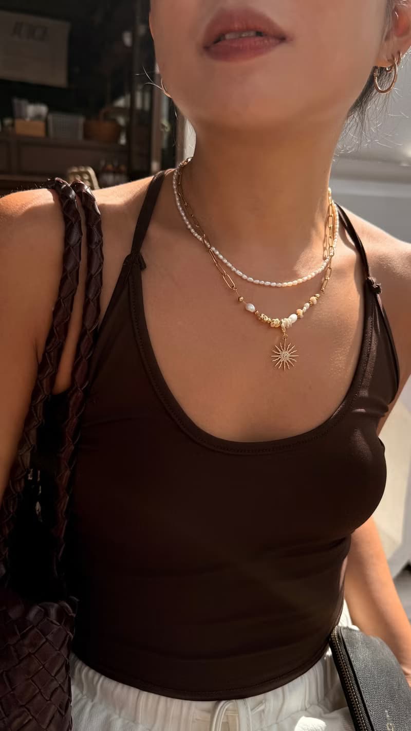 歐美天然巴洛克淡水珍珠太陽吊墜項鍊 | 18K醫療鋼 生日情人節