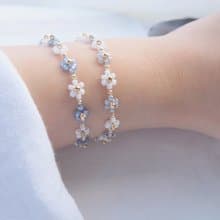 ビーズブレスレット　マグネット着脱　pearl blue & pearl gray 【２つセット】