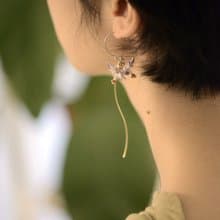 苦楝花流線款_手染皮塑純銀耳環