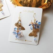 【染蝶耳環】蝴蝶 藍色水晶花 優雅浪漫 耳環 耳夾