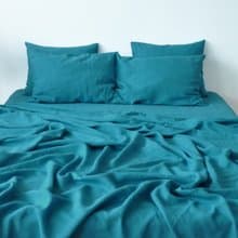 Sea wave linen sheet set / Flat+fitted sheet+2 pillowcases / Blue bedding
