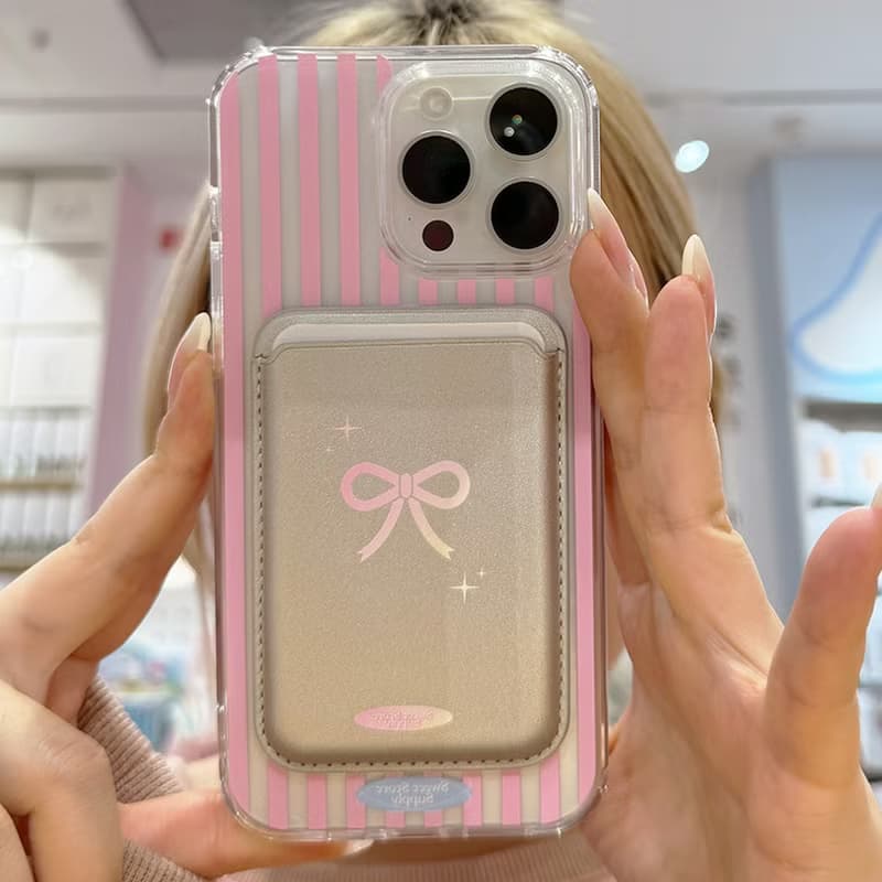 Sweetstore Supply原創銀色可愛少女粉蝴蝶結印花卡包