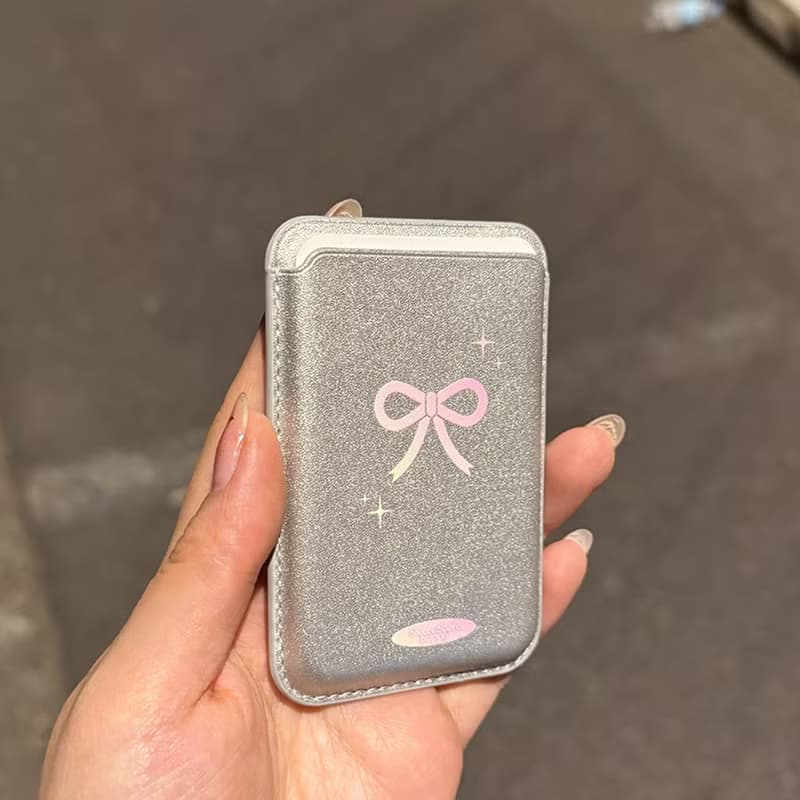 Sweetstore Supply原創銀色可愛少女粉蝴蝶結印花卡包