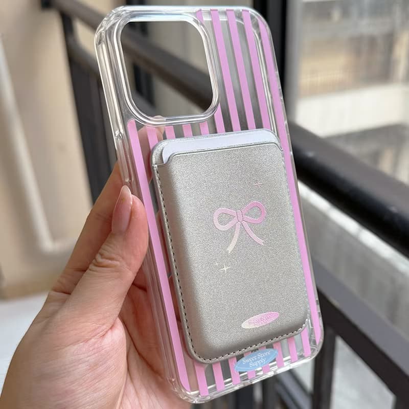 Sweetstore Supply原創銀色可愛少女粉蝴蝶結印花卡包