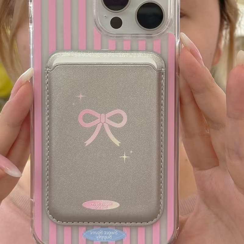 Sweetstore Supply原創銀色可愛少女粉蝴蝶結印花卡包