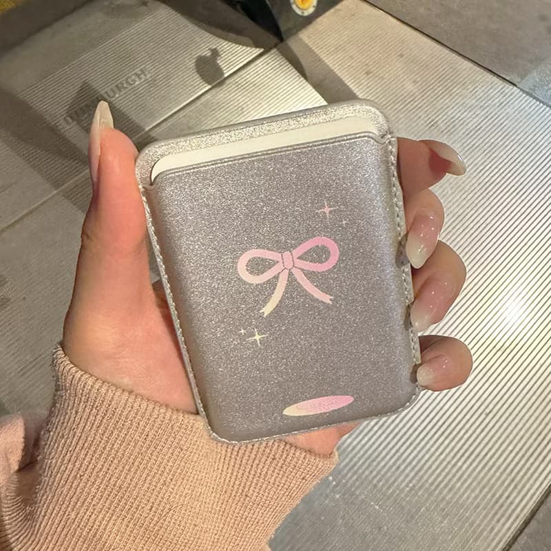 Sweetstore Supply原創銀色可愛少女粉蝴蝶結印花卡包