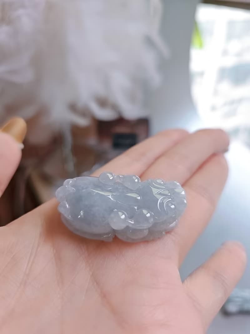 招財神獸|冰膠藍紫大貔貅|緬甸A貨翡翠純銀吊墜