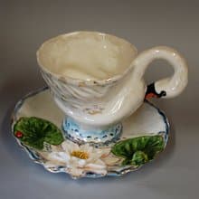Swan Porcelain Tea cup and saucer Figurine tea set Sculpture bird mug