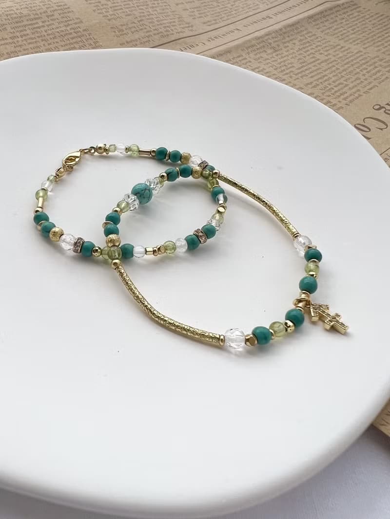 【星座雙鍊 射手座】火象星座 綠松石 橄欖石 水晶手鍊