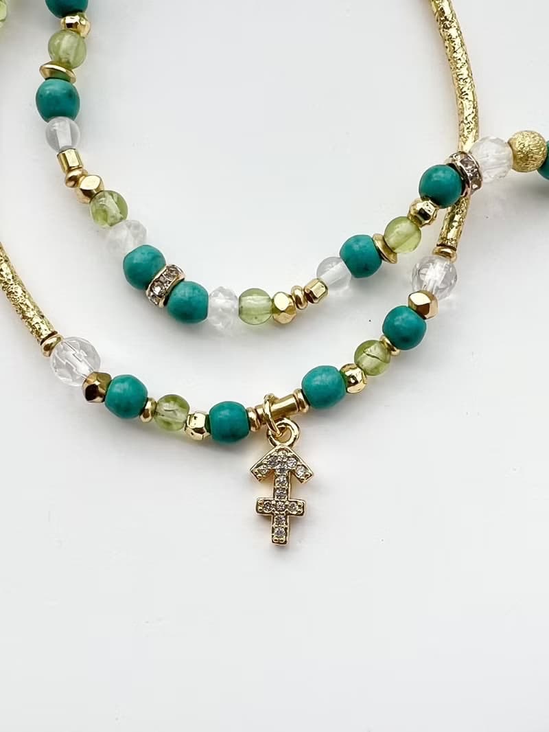 【星座雙鍊 射手座】火象星座 綠松石 橄欖石 水晶手鍊