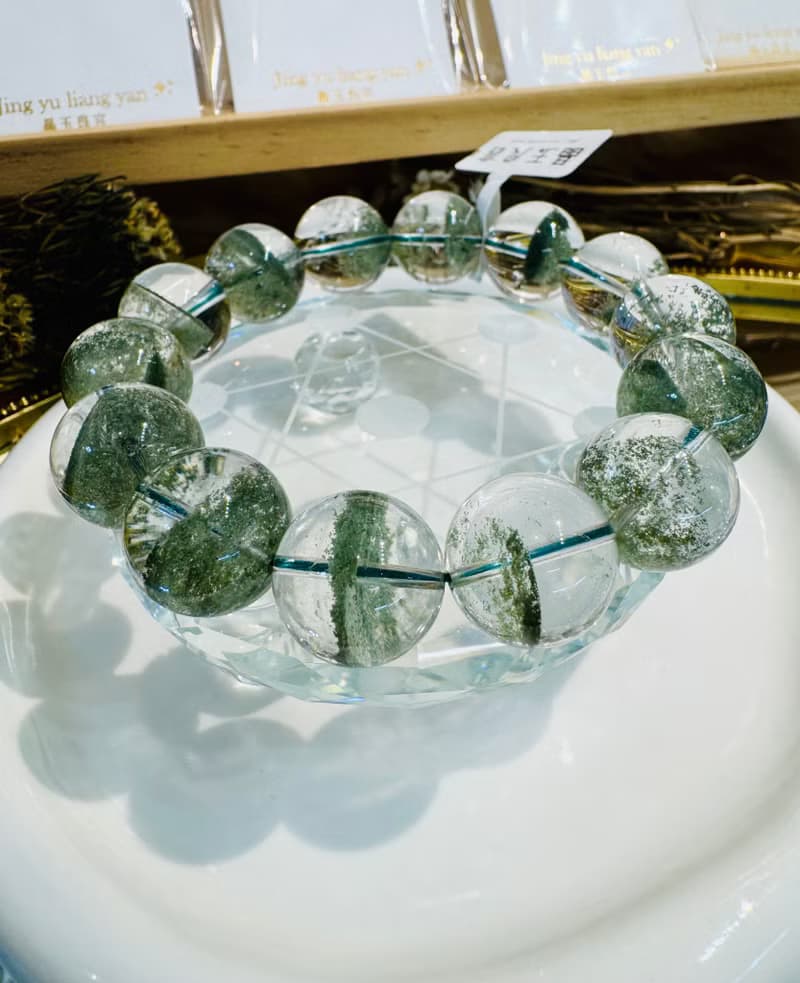 玻璃濃色翠綠招財千層綠幽靈水晶16cm85.3g正財事業貴人緣生意緣