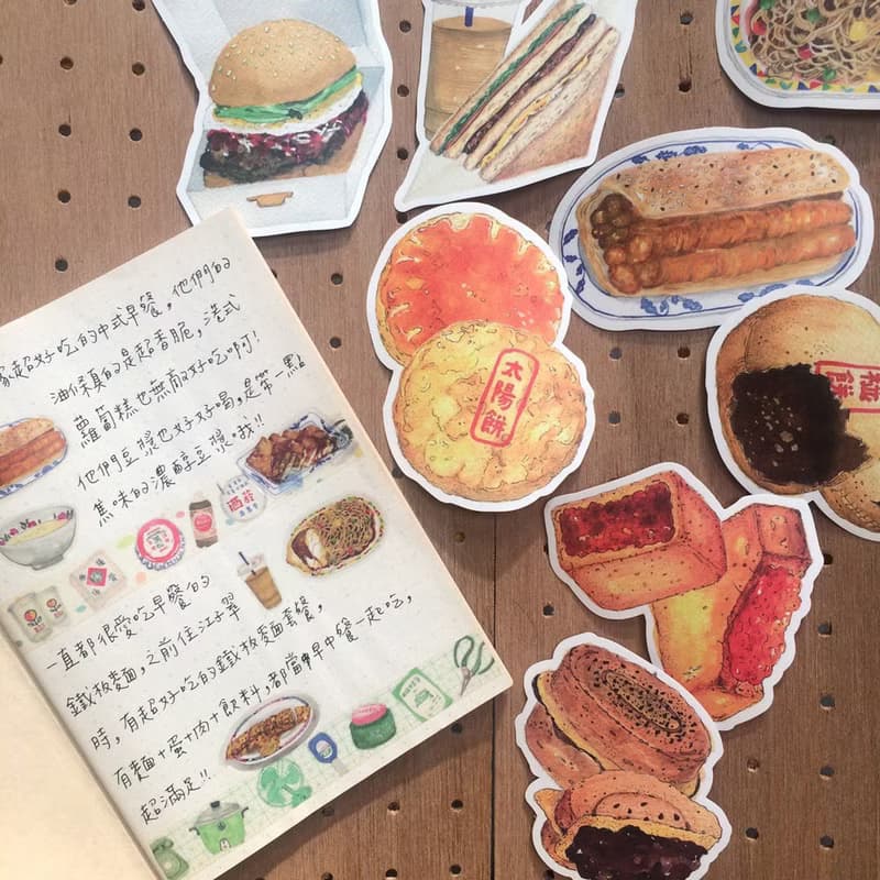 防水特大貼紙-早餐與糕點 台式早餐 名產 伴手禮 行李箱貼紙
