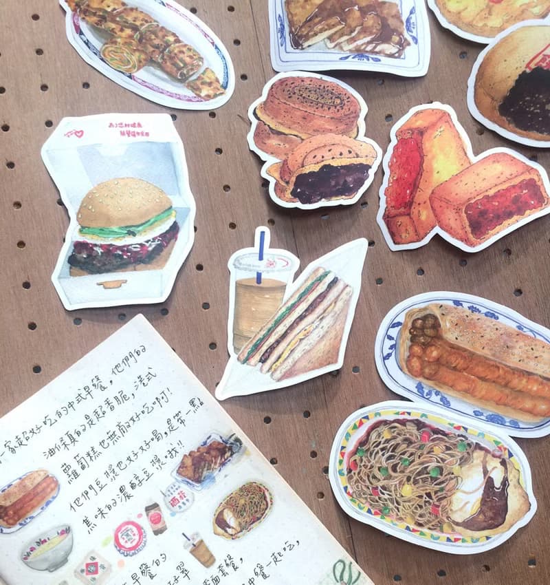 防水特大貼紙-早餐與糕點 台式早餐 名產 伴手禮 行李箱貼紙