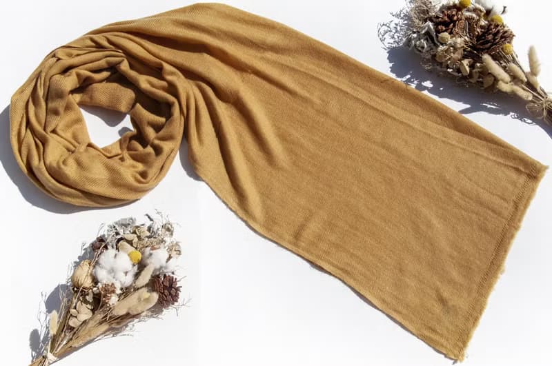 喀什米爾Cashmere/羊絨圍巾/純羊毛圍巾披巾/戒指絨披肩-咖啡拿鐵