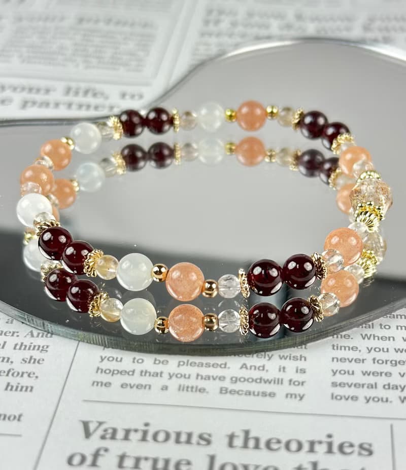 太陽石 石榴石 黑金超七 天然水晶手鍊 /增添魅力 正能量 好氣色