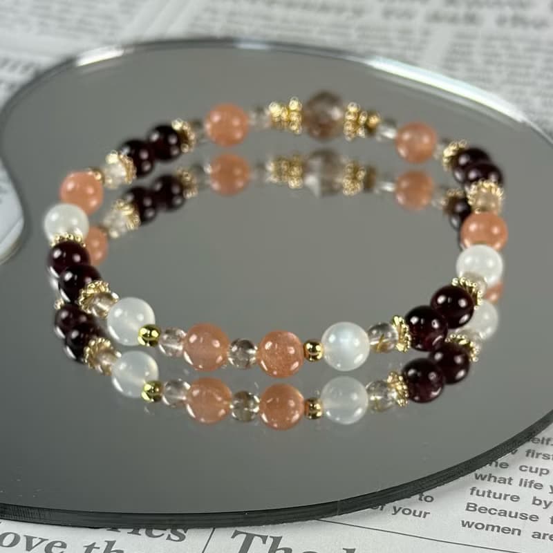 太陽石 石榴石 黑金超七 天然水晶手鍊 /增添魅力 正能量 好氣色