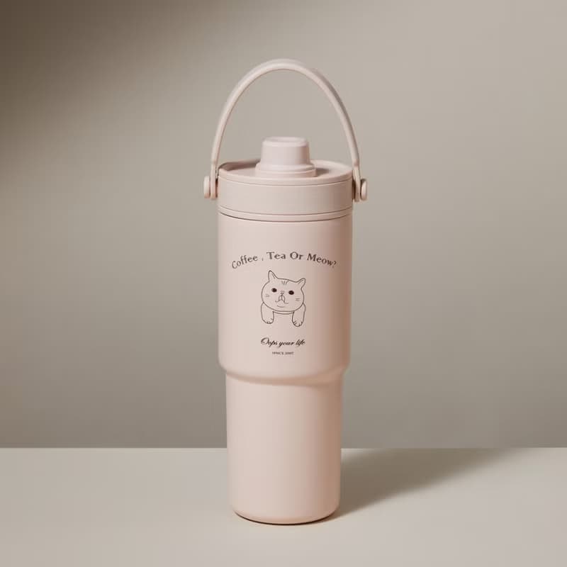 胖虎貓咪珍珠奶茶吸管手提保溫杯 316不鏽鋼陶瓷內膽735ml